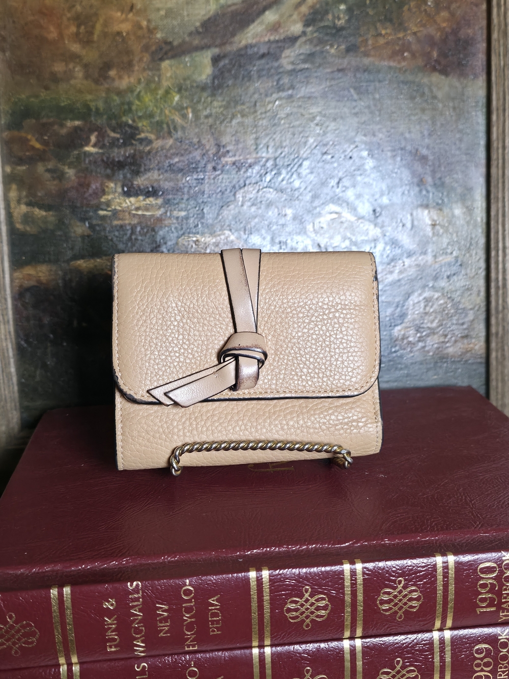 Authentic Chloé Alphabet Small Trifold Wallet Grained Calfskin Nude Knotted Tab